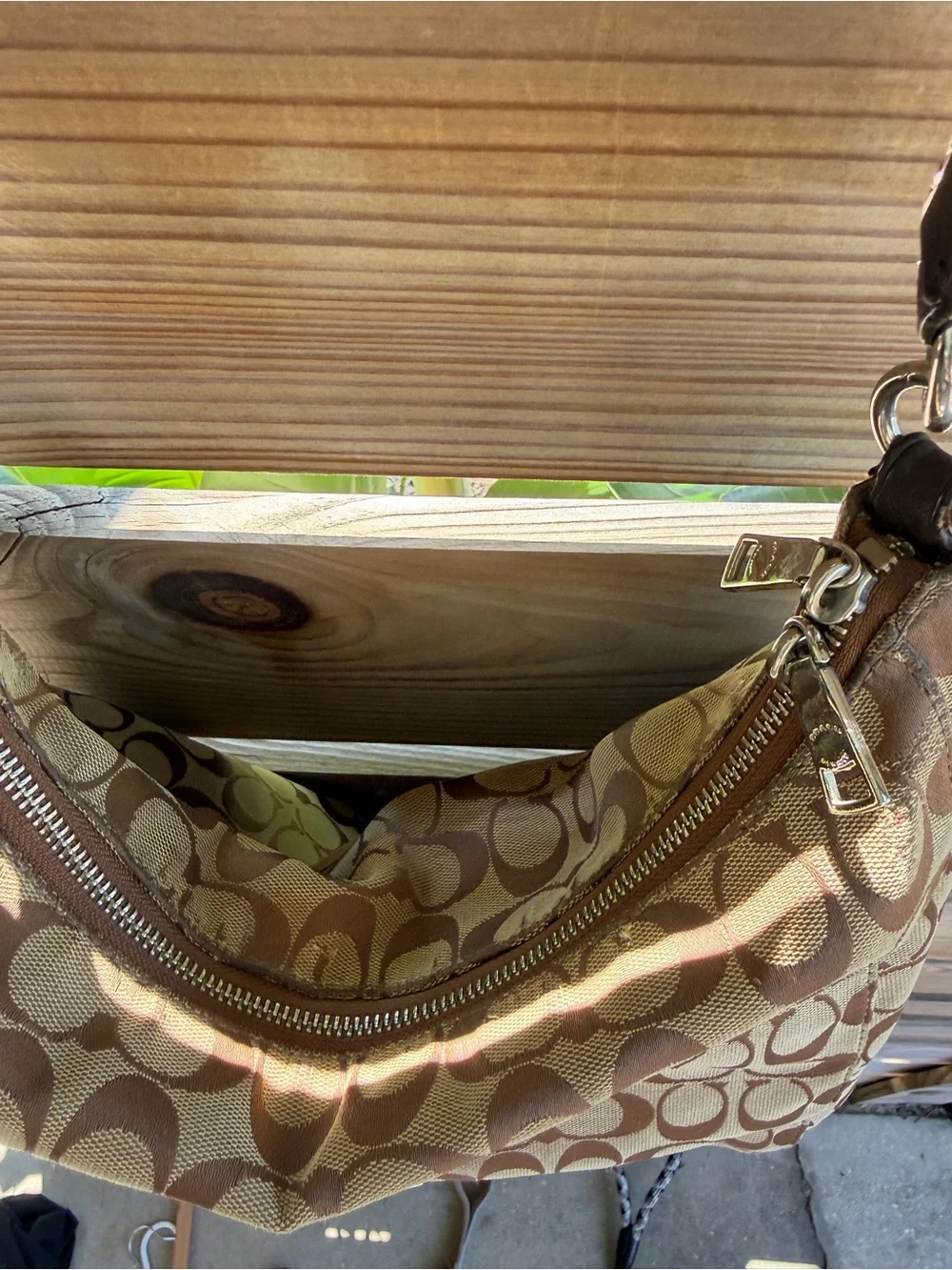 Coach Khaki/Brown Signature Hobo Shoulder Bag